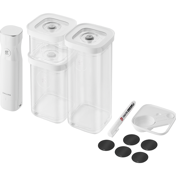 CUBE VACUUM STARTER SET S / 6PCS TRANSPARENTWHITE CUBE GREY LINE NO PLUG - ZWILLING - Compralo en CorinneRegalos.com