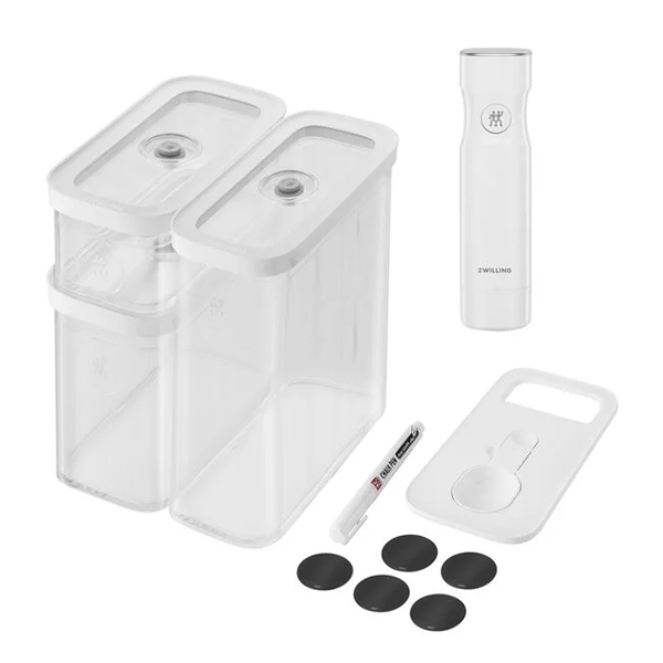 CUBE VACUUM STARTER SET M / 5PCS TRANSPARENTWHITE CUBE GREY LINE NO PLUG - ZWILLING - Compralo en CorinneRegalos.com