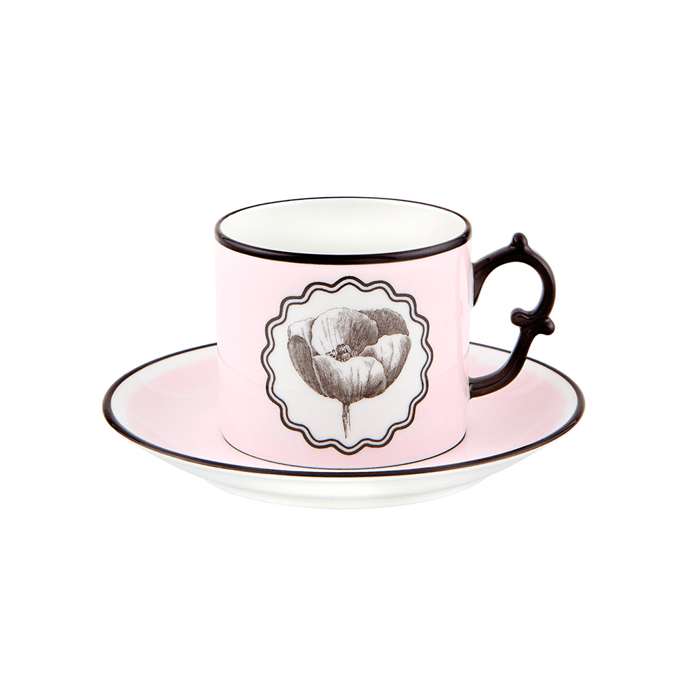 TAZA DE TE Y PLATILLO ROSA CON DECORACION HERBARIAEH 67 MM L 149 MM - VISTA ALEGRE - Compralo en CorinneRegalos.com