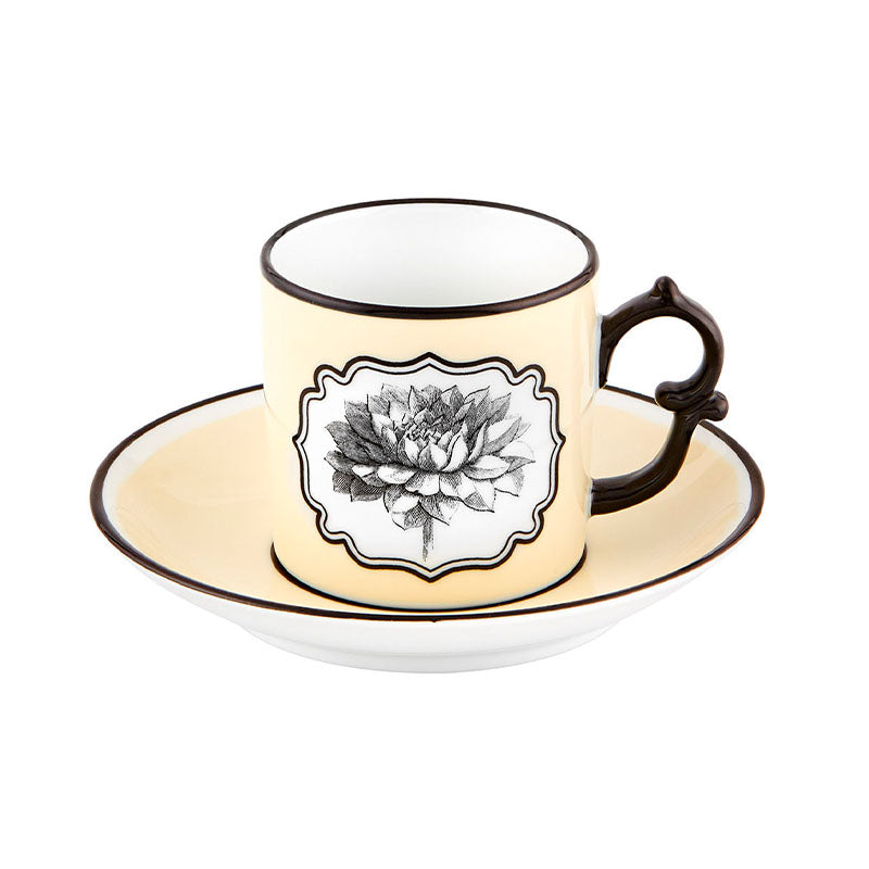 TAZA DE TE Y PLATILLO AMARILLO CON DECORACION HERBARIAEH 57 MM L 116 MM - VISTA ALEGRE - Compralo en CorinneRegalos.com