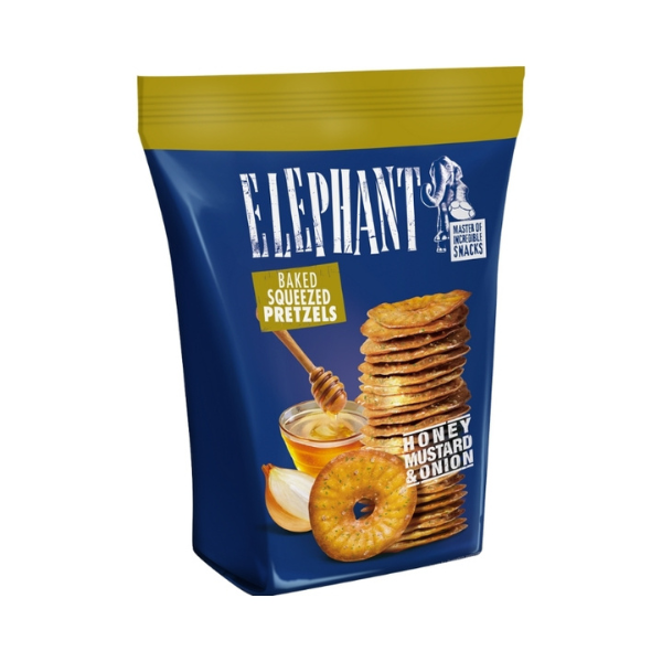 AL ELEPHANT HONEY MUSTARD & ONION PRETZELS CON MIEL MOSTAZA Y CEBOLLA - Calvbrunnen - Compralo en CorinneRegalos.com