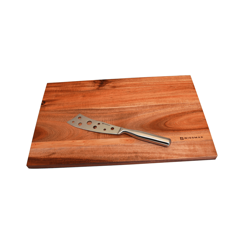 ACACIA BOARD AND CHEESE KNIFE SET - SWISSMAR - Compralo en CorinneRegalos.com