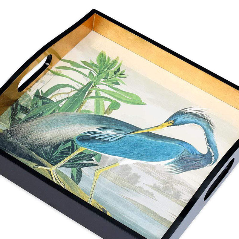 LACQUER SQUARE TRAY-14X AUDUBON HERON SQR - CASPARI - Compralo en CorinneRegalos.com