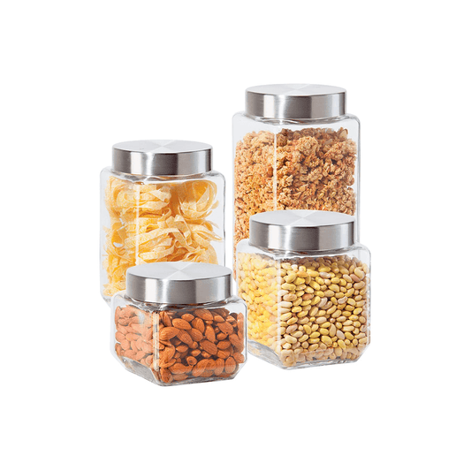 4 PC SQUARE  GLASS CANISTER SET - OGGI - Compralo en CorinneRegalos.com