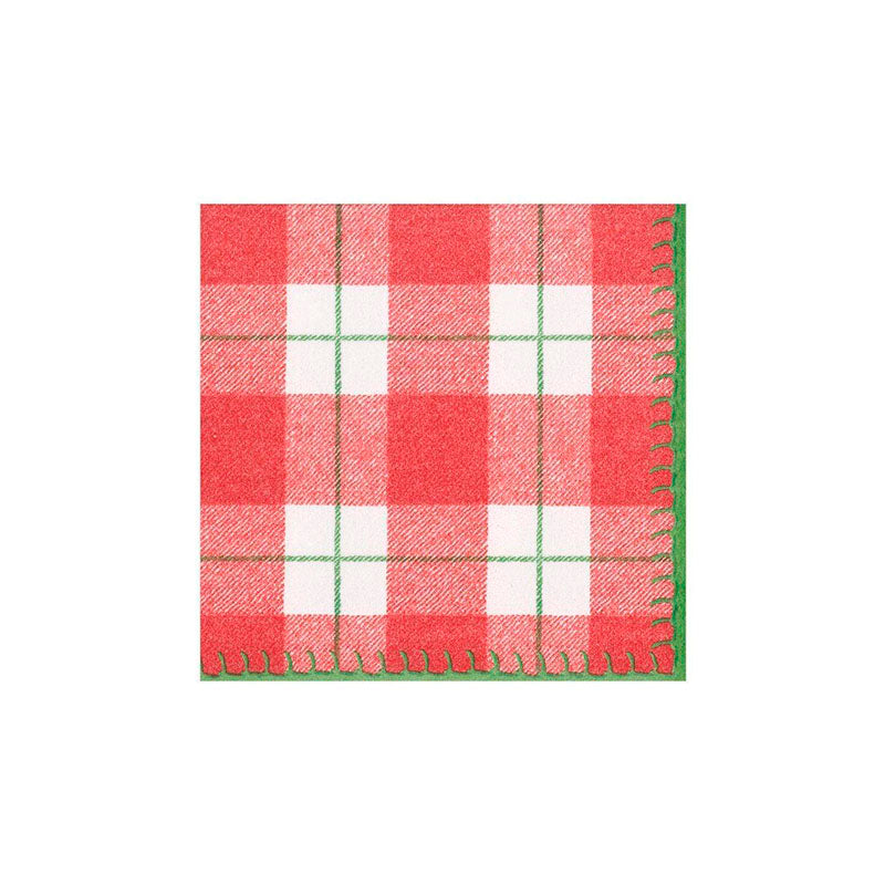 PLAID CHECK RED-PAPER LINEN NAPKIN AIRLAID COCKTAIL-15 IN - CASPARI - Compralo en CorinneRegalos.com