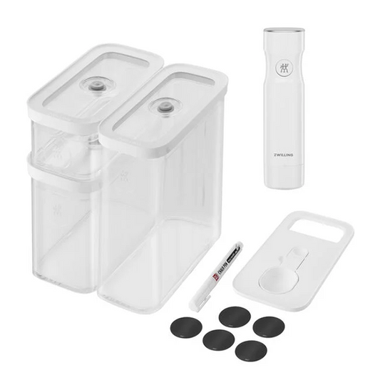 CUBE VACUUM STARTER SET M / 5PCS  TRANSPARENTWHITE  CUBE GREY LINE  NO PLUG - ZWILLING - Compralo en CorinneRegalos.com