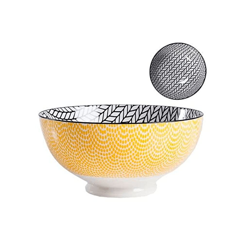 KIRI PORCELAIN 8 LG BOWL - YELLOW  W/ BLACK TRIM - TORRE & TAGUS - Compralo en CorinneRegalos.com