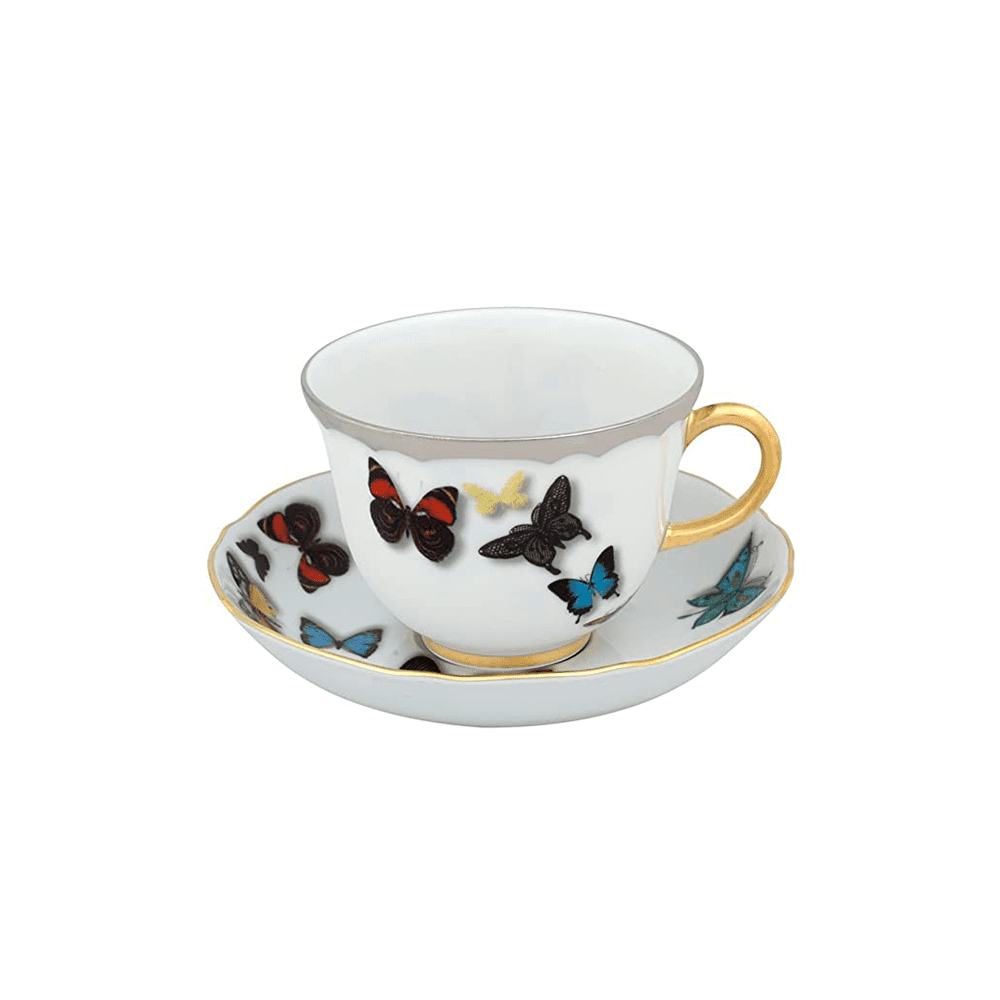 TAZA DE TE Y PLATILLO CON DECORACION BUTTERFLY PARADEH 66 MM L 139 MM - VISTA ALEGRE - Compralo en CorinneRegalos.com