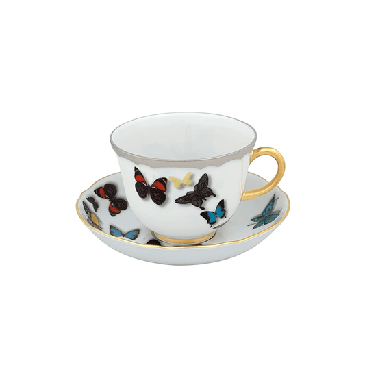 TAZA DE TE Y PLATILLO CON DECORACION BUTTERFLY PARADEH 66 MM L 139 MM - VISTA ALEGRE - Compralo en CorinneRegalos.com