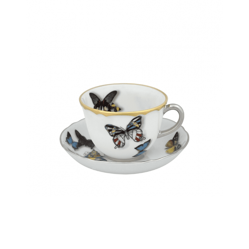 JUEGO DE 2 TAZAS Y PLATILLO CON DECORACION BUTTERFLY PARADEH 110 MM 109 MM - VISTA ALEGRE - Compralo en CorinneRegalos.com