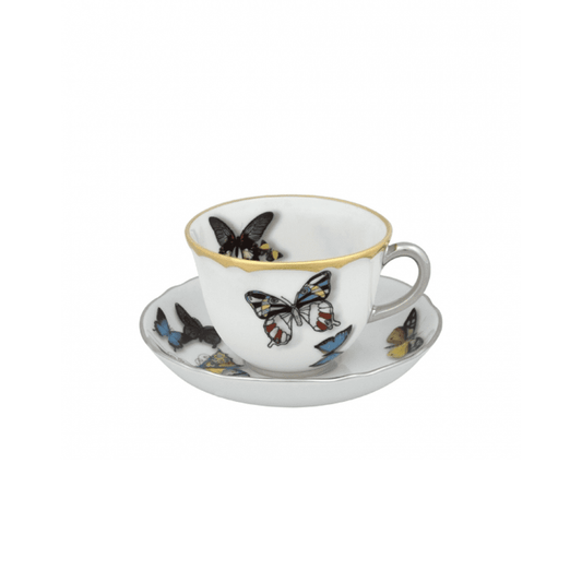 JUEGO DE 2 TAZAS Y PLATILLO CON DECORACION BUTTERFLY PARADEH 110 MM 109 MM - VISTA ALEGRE - Compralo en CorinneRegalos.com