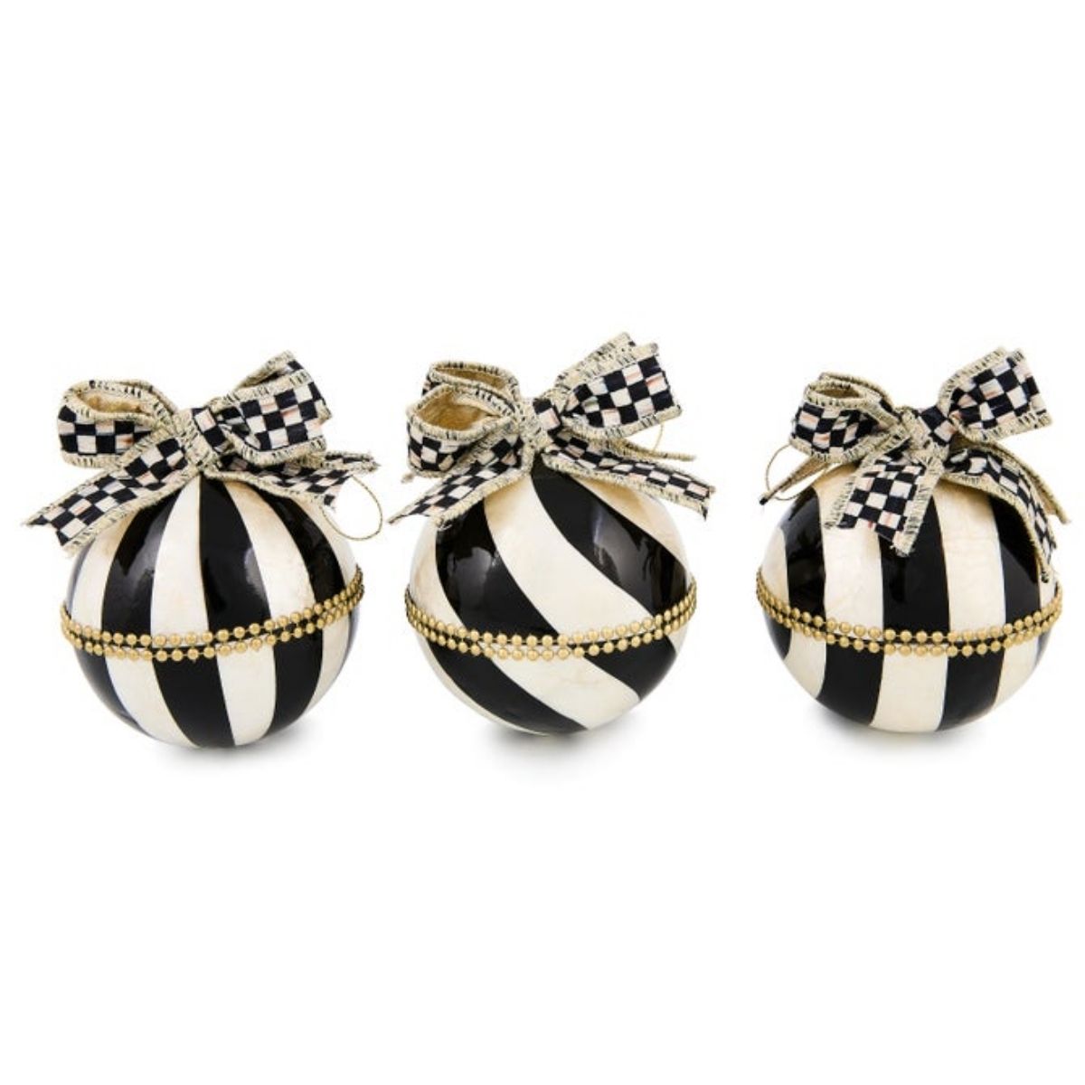COURTLY NOEL STRIPE CAPIZ BALL ORNAMENTS, SET OF 3 - MACKENZIE-CHILDS - Compralo en CorinneRegalos.com