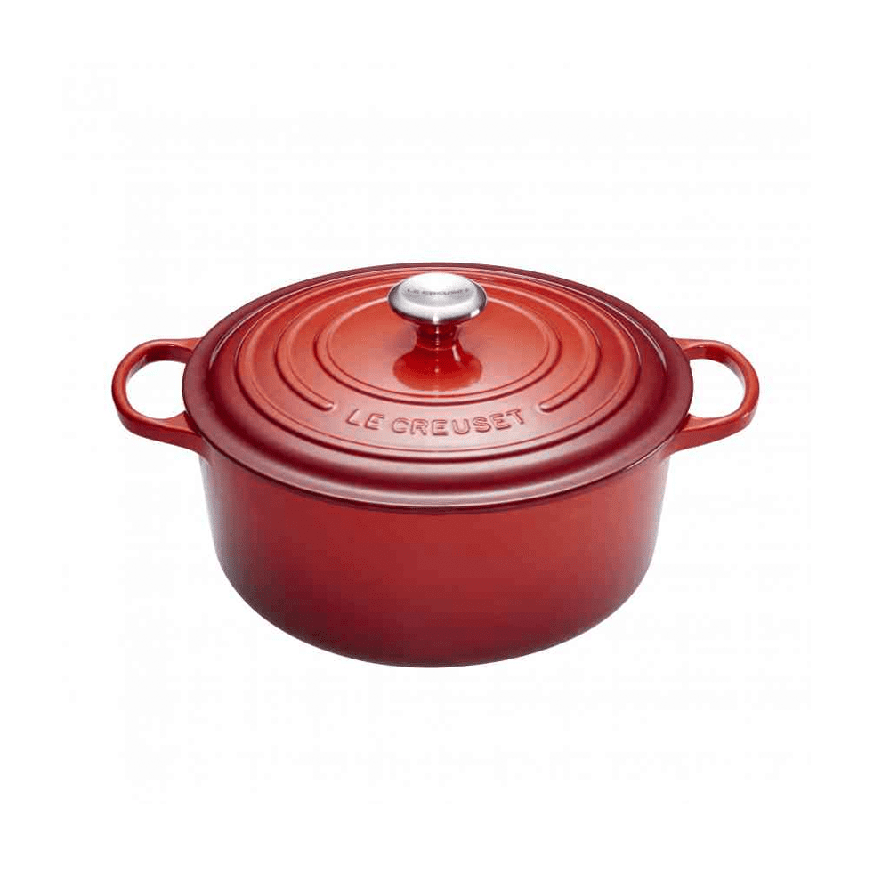 ROUND CASSEROLE/OVEN 20 CM CERISE SS KNOB - LE CREUSET FRANCE - Compralo en CorinneRegalos.com