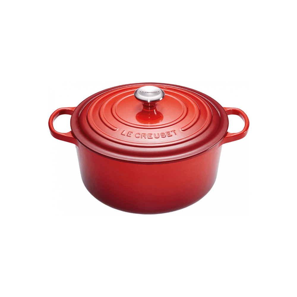 ROUND CASSEROLE/OVEN 26CM CERISE SS KNOB - LE CREUSET FRANCE - Compralo en CorinneRegalos.com