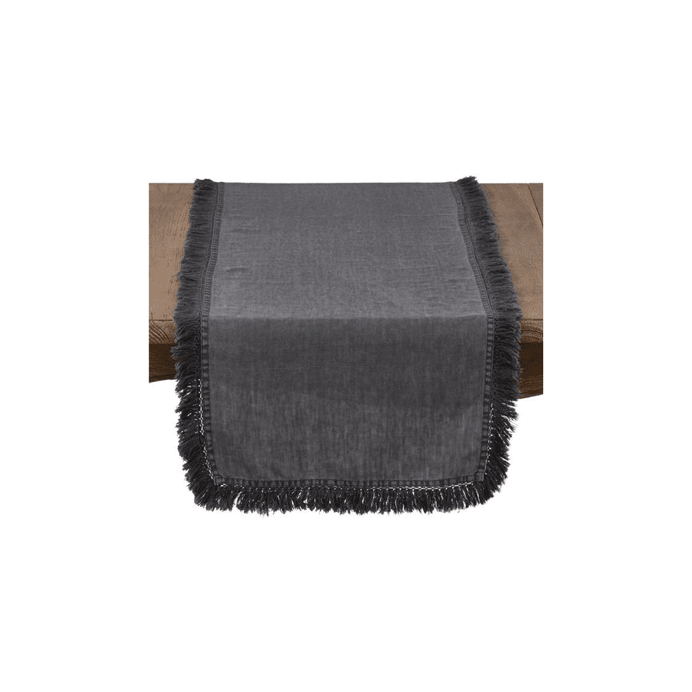 STONEWASHED FRINGE RUNNER 100% LINEN SLATE 16X72 - SARO - Compralo en CorinneRegalos.com
