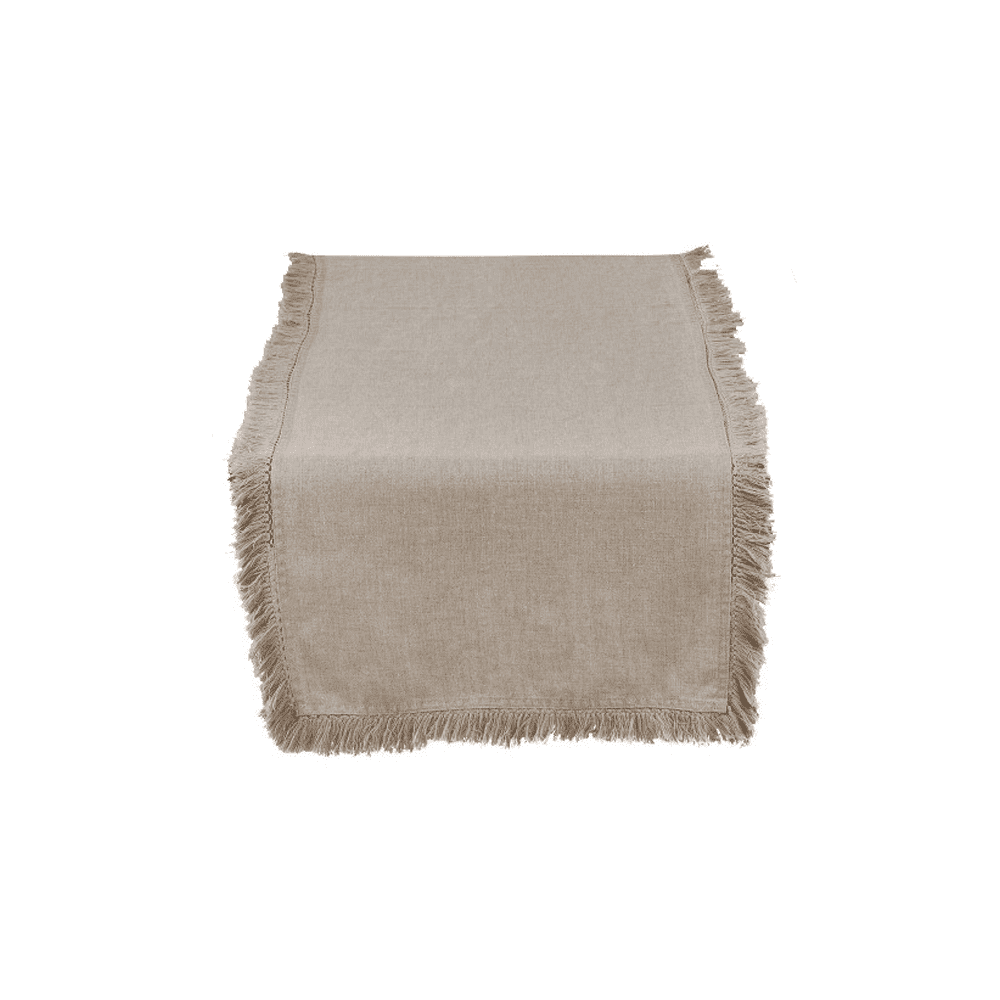 STONEWASHED FRINGE RUNNER 100% LINEN NATURAL 16X72 - SARO - Compralo en CorinneRegalos.com