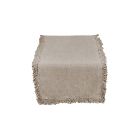 STONEWASHED FRINGE RUNNER 100% LINEN NATURAL 16X72 - SARO - Compralo en CorinneRegalos.com