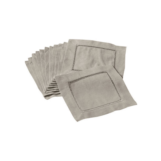 HEMSTITCHED COCKTAIL NAPKIN 55% LINEN - 45% COTTON TAUPE 6 - SARO - Compralo en CorinneRegalos.com