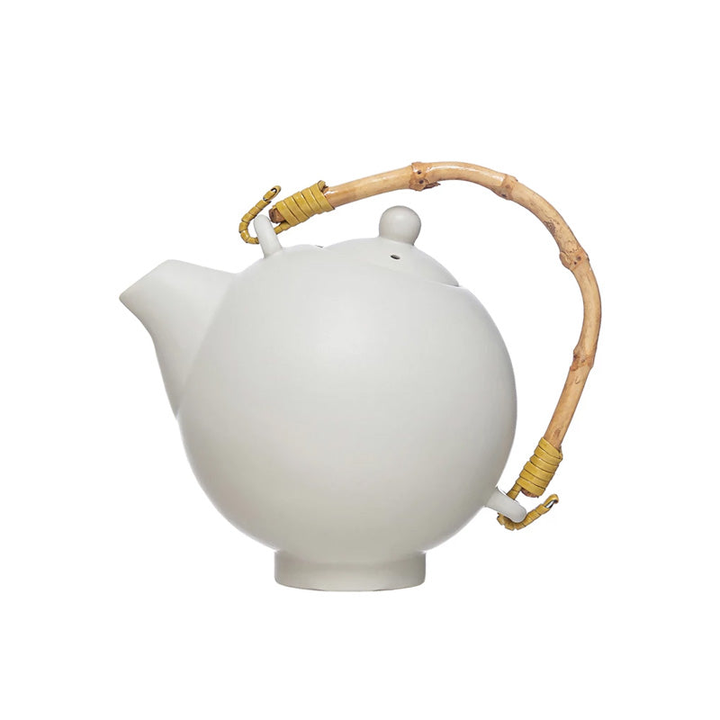 6LX 5-3/4H 20 OZ. STONEWARE TEAPOT W BAMBOO STRAINER - BLOOMINGVILLE - Compralo en CorinneRegalos.com