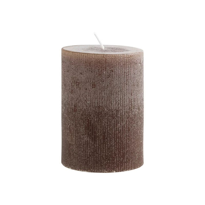 3 RND X 4H UNSCENTED PLEATEDPILLAR CANDLE, LEATHER - CREATIVE COOP - Compralo en CorinneRegalos.com