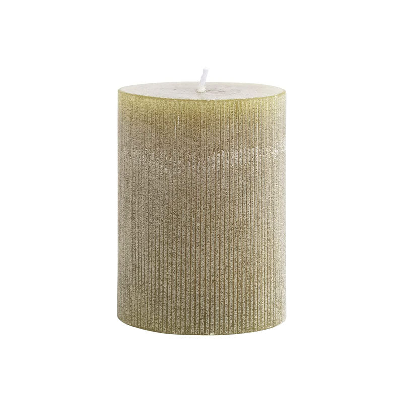 4 RND X 4H UNSCENTED PLEATEDPILLAR CANDLE, OLIVE - CREATIVE COOP - Compralo en CorinneRegalos.com