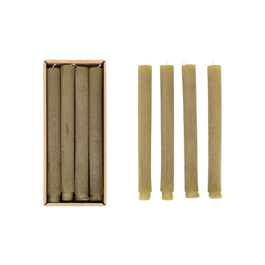 S/12 10H UNSCENTED PLEATEDTAPER CANDLES IN BOX, OLIVE - CREATIVE COOP - Compralo en CorinneRegalos.com