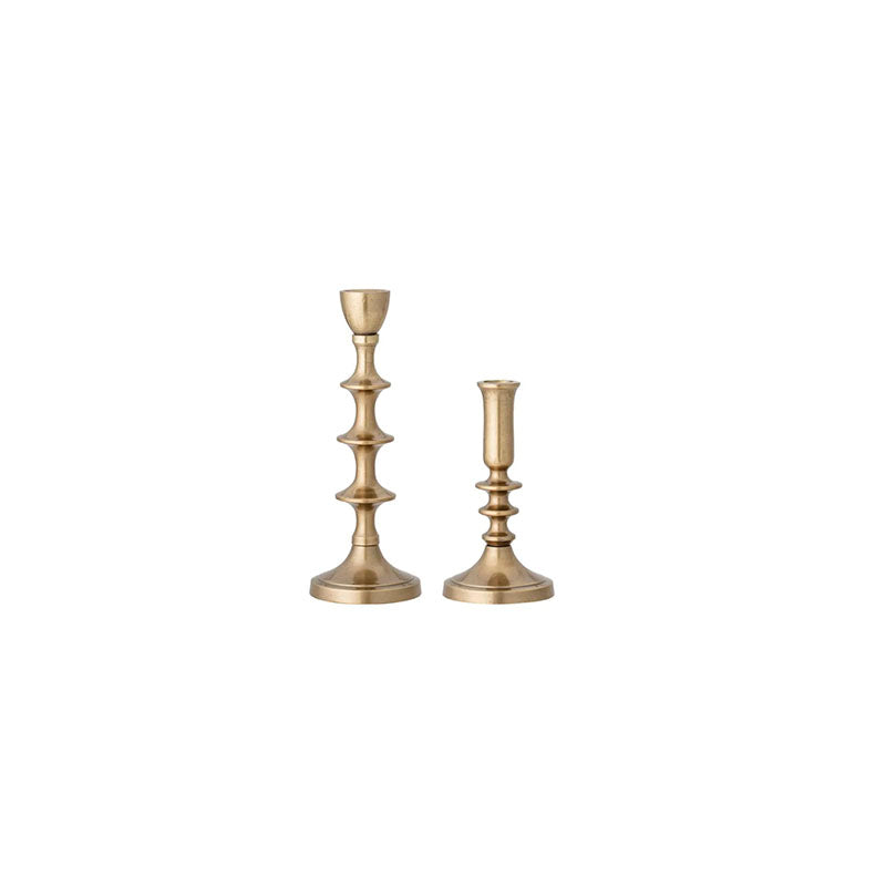 S/2 9-3/4H ALUMINUM TAPER HOLDER, ANTIQUE GOLD - CREATIVE COOP - Compralo en CorinneRegalos.com