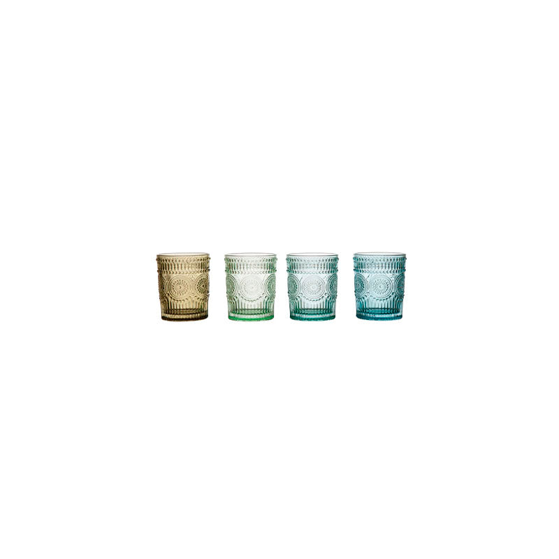 3-1/4 ROUND X 4H EMBOSSED DRINKING GLASS, 4 COLORS - CREATIVE COOP - Compralo en CorinneRegalos.com