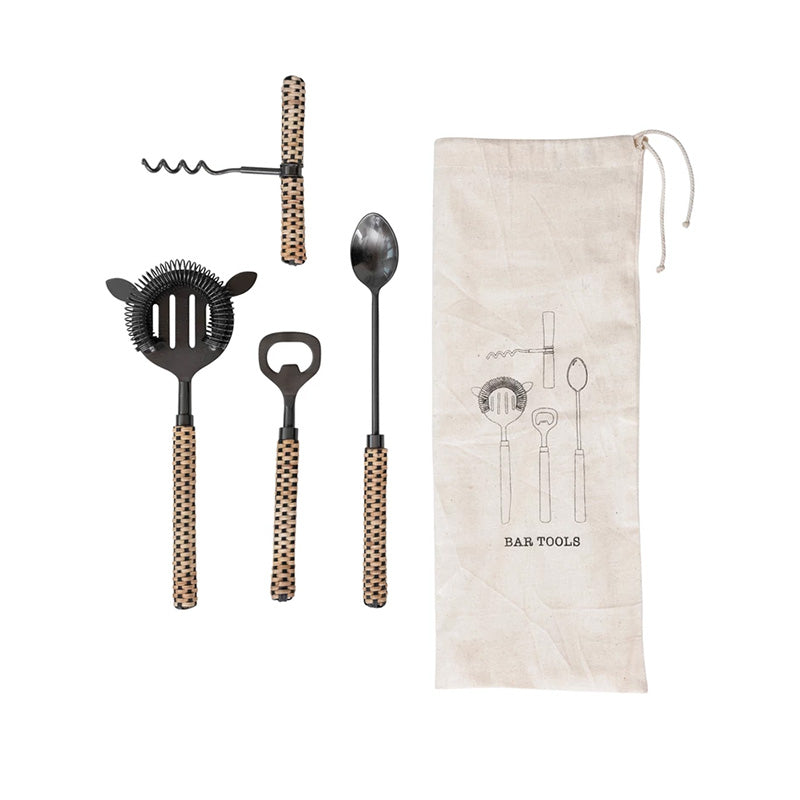 S/4 10L ASSORTED STAINLESS STEEL BAR SET IN BAG - CREATIVE COOP - Compralo en CorinneRegalos.com
