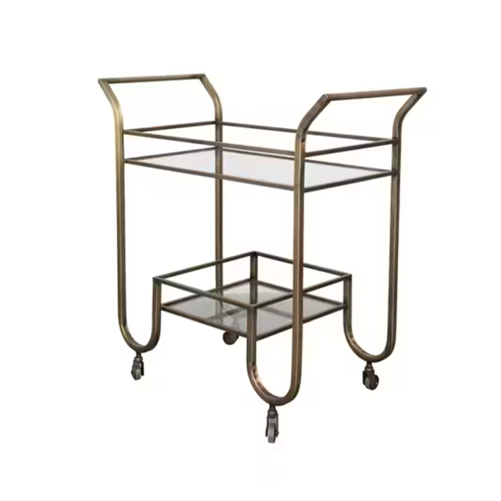 35L X 36H METAL BAR CART W GLASS SHELF - CREATIVE COOP - Compralo en CorinneRegalos.com