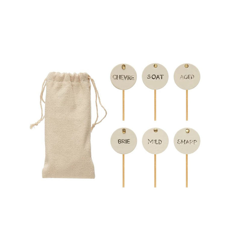 S/6 2L STONEWARE & STAINLESS STEEL CHEESE MARKERS IN BAG - CREATIVE COOP - Compralo en CorinneRegalos.com