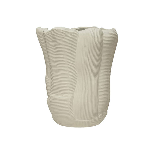 10L X 12-1/4H FLUTEDSTONEWARE VASE W/ LINES, WHITE - CREATIVE COOP - Compralo en CorinneRegalos.com