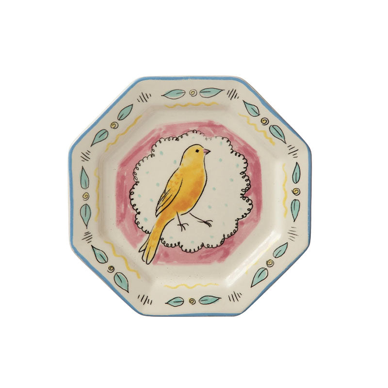 8-1/4 ROUND DECORATIVE CERAMIC PLATE W/ BIRD - CREATIVE COOP - Compralo en CorinneRegalos.com