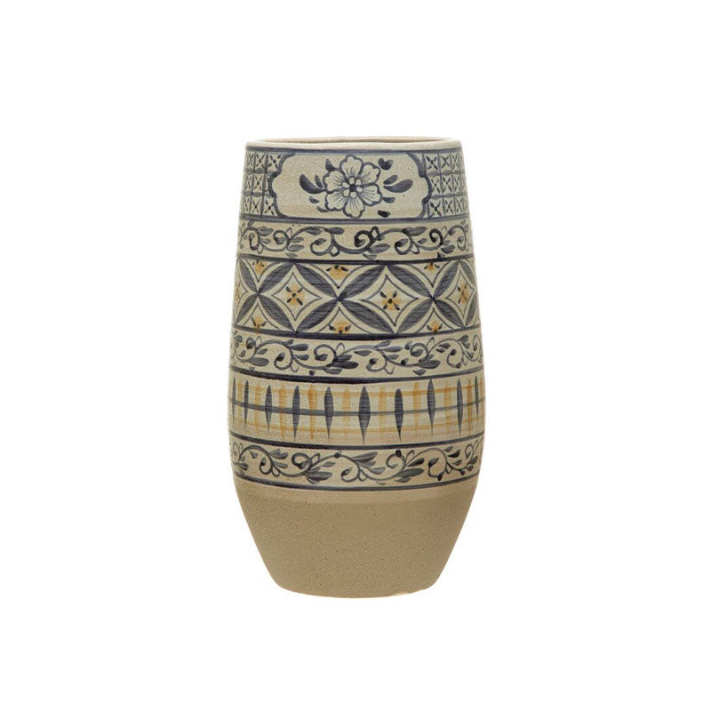 6-1/2 ROUND X 12H HAND-PAINTED STONEWARE VASE - CREATIVE COOP - Compralo en CorinneRegalos.com