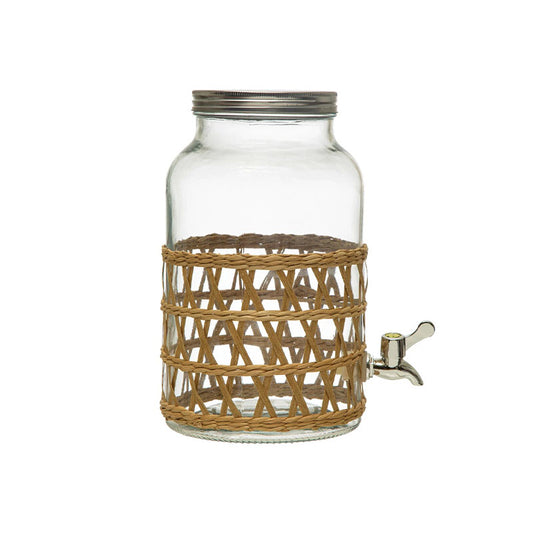7-1/2 ROUND GLASS BEVERAGE DISPENSER W SEAGRASS SLEEVE - CREATIVE COOP - Compralo en CorinneRegalos.com