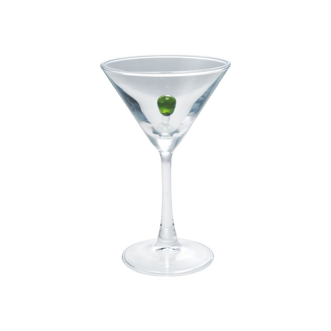 "4"" Rd Stemmed Wine Glass w Olive Inside, Green & Red" - CREATIVE COOP - Compralo en CorinneRegalos.com