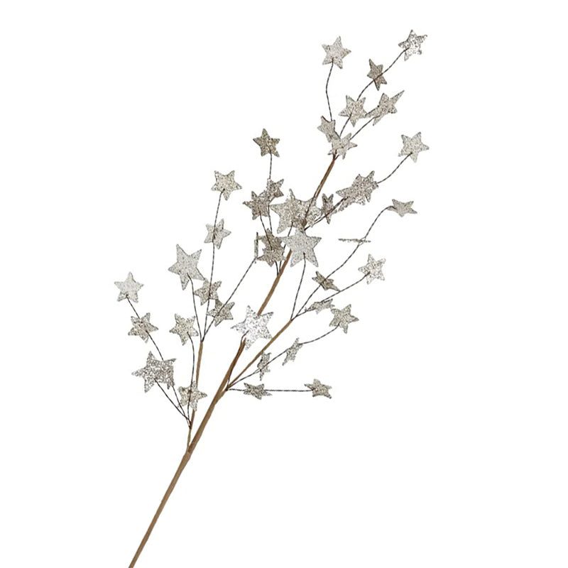 RAMITA CON ESTRELLAS CON BRILLANTINA PLATEADA DE 32 H, - CREATIVE COOP - Compralo en CorinneRegalos.com