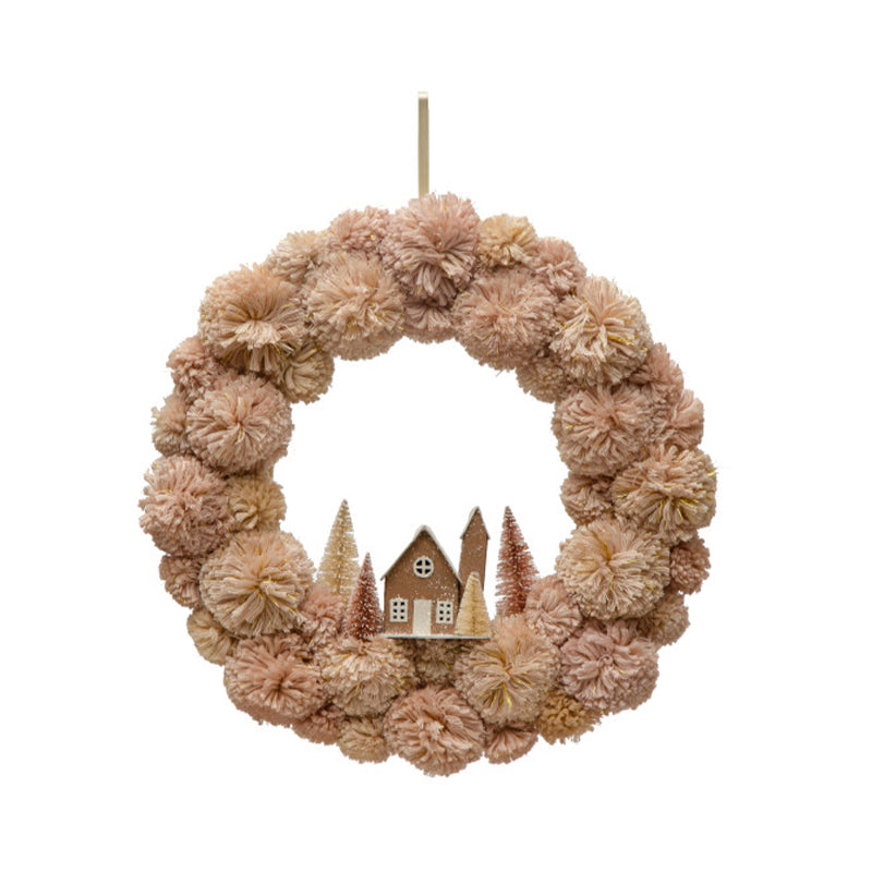 18 RND POM POM WREATH W SISAL - CREATIVE COOP - Compralo en CorinneRegalos.com