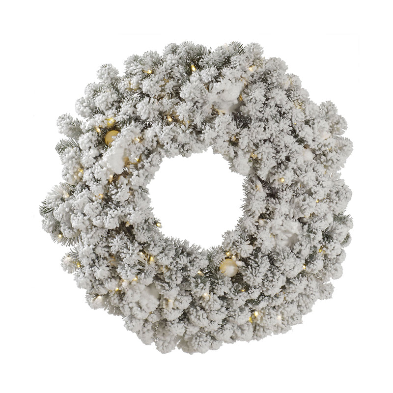 30 FLOCKED KODIAK WREATH LED 100WW/G40 - VICKERMAN COMPANY - Compralo en CorinneRegalos.com