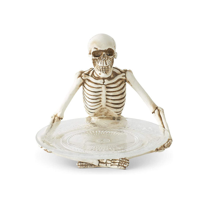 [2/4] 10 INCH RESIN SITTING SKELETON HOLDING GLASS PLA - K&K INTERIORS - Compralo en CorinneRegalos.com