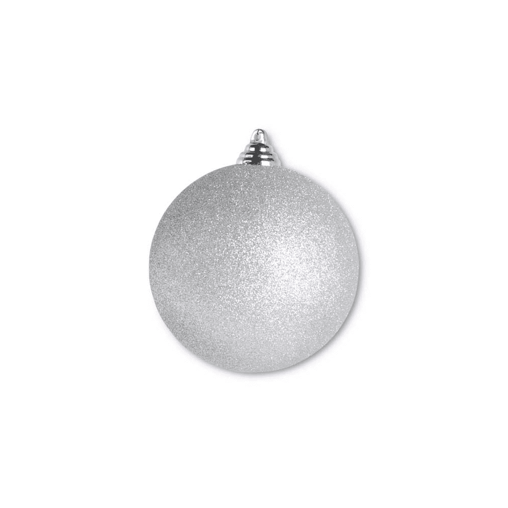 4.5 INCH SILVER GLITTERED SHATTERPROOF ROUND ORNAMENT - K&K INTERIORS - Compralo en CorinneRegalos.com