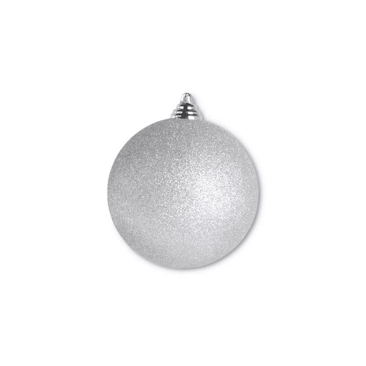 4.5 INCH SILVER GLITTERED SHATTERPROOF ROUND ORNAMENT - K&K INTERIORS - Compralo en CorinneRegalos.com