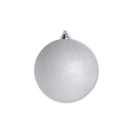 5.5 INCH SILVER GLITTERED SHATTERPROOF ROUND ORNAMENT - K&K INTERIORS - Compralo en CorinneRegalos.com