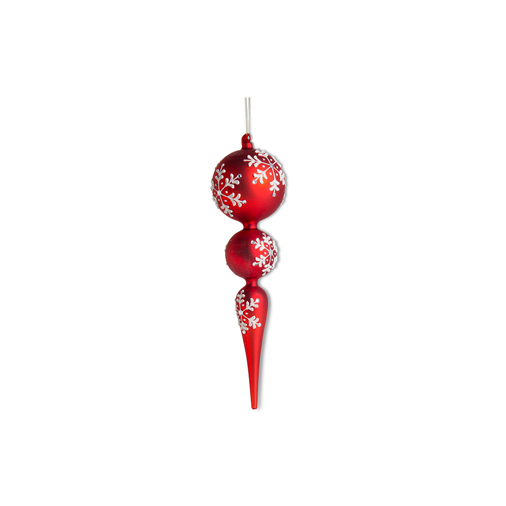 14.5 INCH RED & WHITE GLASS FINIAL ORNAMENT W/SNOWFLAKE - K&K INTERIORS - Compralo en CorinneRegalos.com