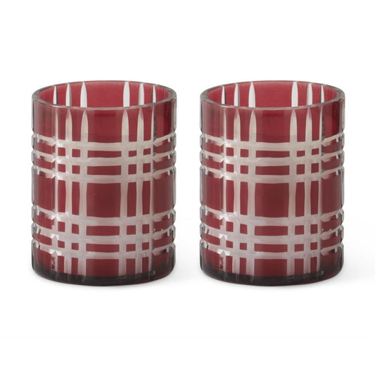 [6/48] | ASSORTED 4 INCH RED & WHITE WINDOWPANE ETCHED GL - K&K INTERIORS - Compralo en CorinneRegalos.com