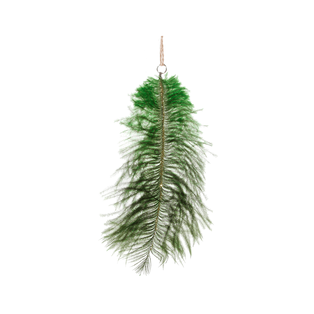 OSTRICH FEATHER GREEN GOLD GLITTER STRIPE 15CM - SHISHI - Compralo en CorinneRegalos.com