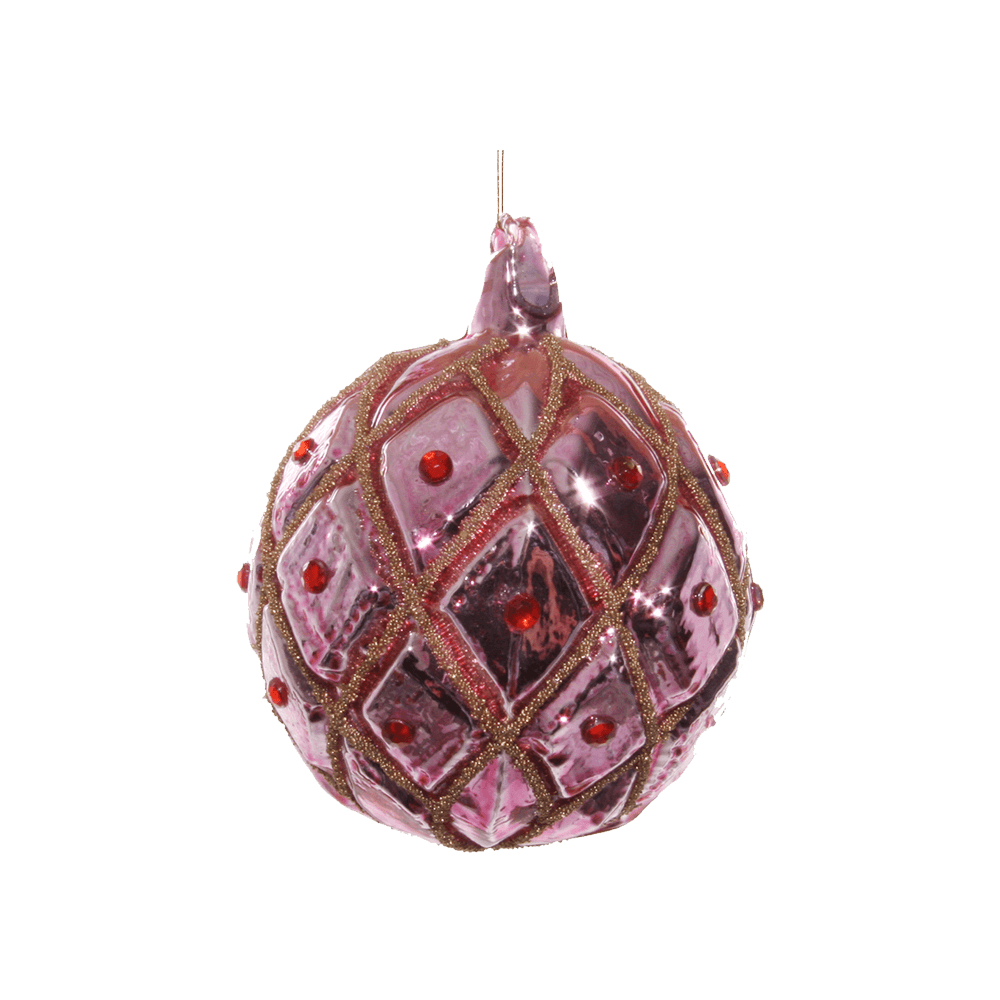 GLASS BALL LIGHT PURPLE W/GOLD BEADS AND RED GEM 8CM - SHISHI - Compralo en CorinneRegalos.com