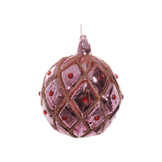 GLASS BALL LIGHT PURPLE W/GOLD BEADS AND RED GEM 8CM - SHISHI - Compralo en CorinneRegalos.com
