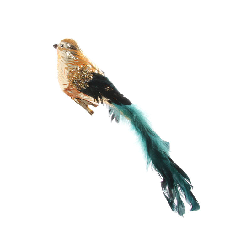 GLASS BIRD SHINY GOLD LONG BLUE-GREEN FE - SHISHI - Compralo en CorinneRegalos.com