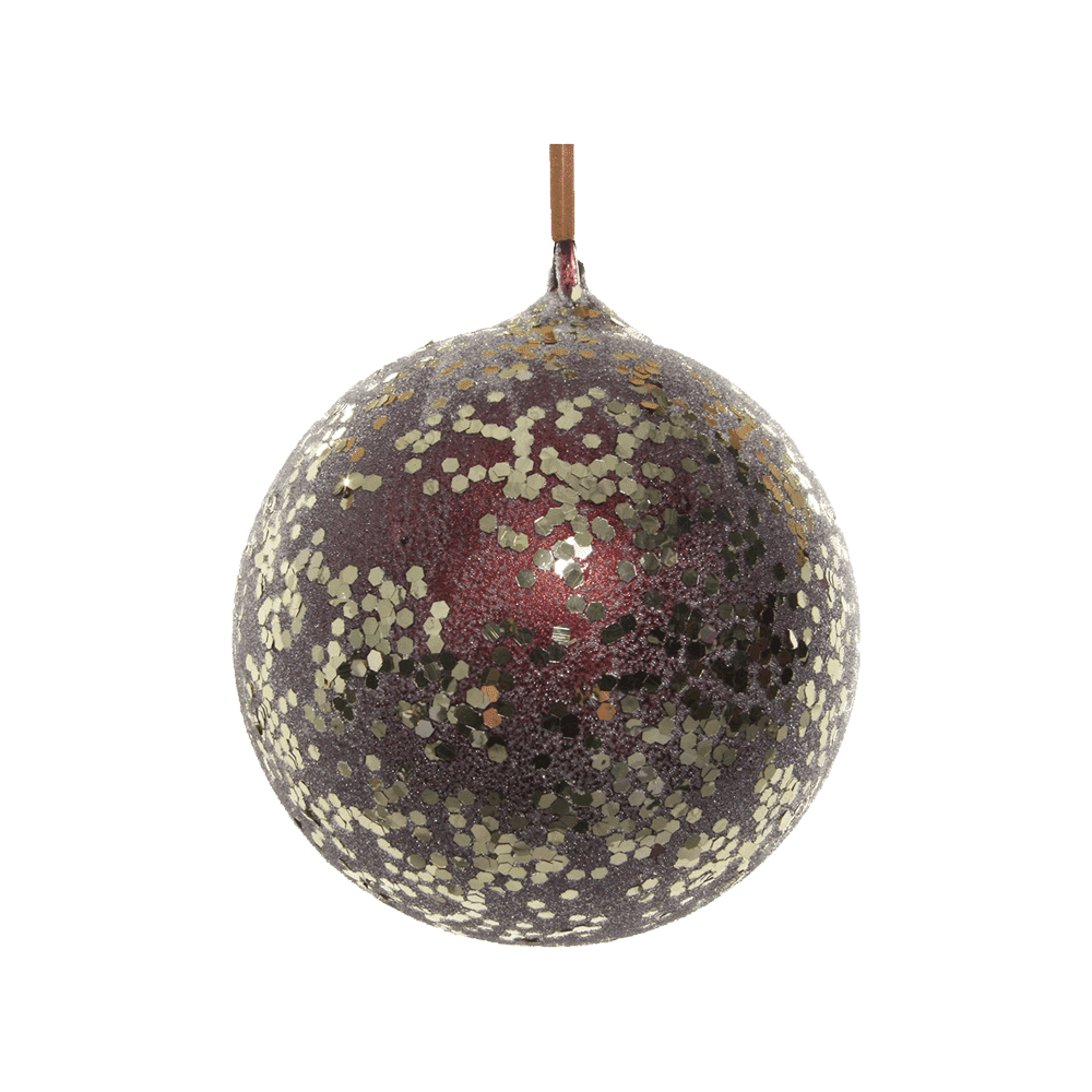 GLASS BALL BURGUNDY SUGARED GOLD SEQUIN 10CM - SHISHI - Compralo en CorinneRegalos.com